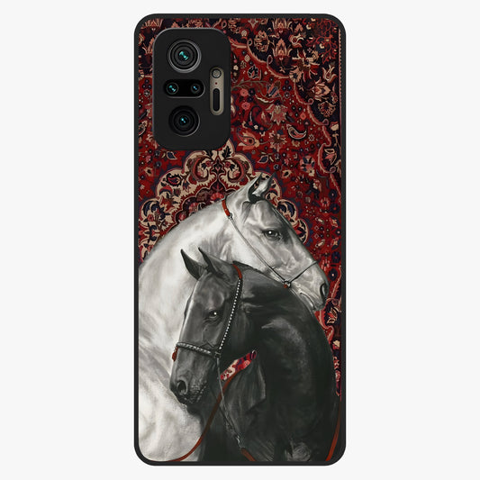 Regal Stallion Tapestry Glass Case showing flat back view with majestic horse tapestry artwork and glossy glass finish.