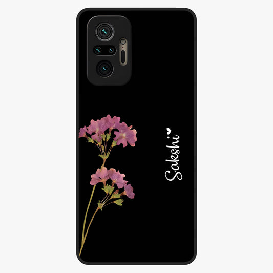 Riching Lavender Flower Custom Name Glass Case showing flat back view with lavender floral artwork and personalized name design.