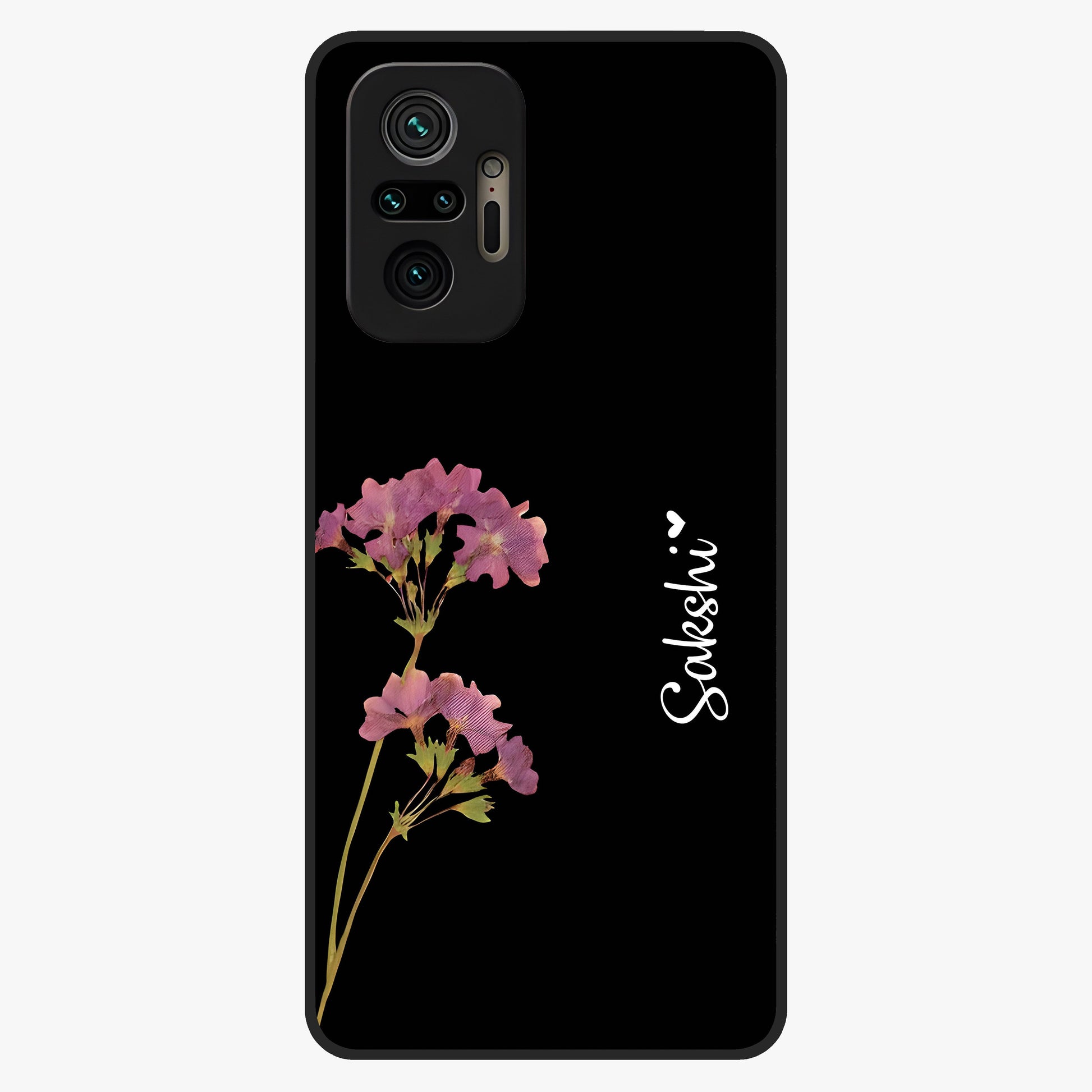 Riching Lavender Flower Custom Name Glass Case showing flat back view with lavender floral artwork and personalized name design.