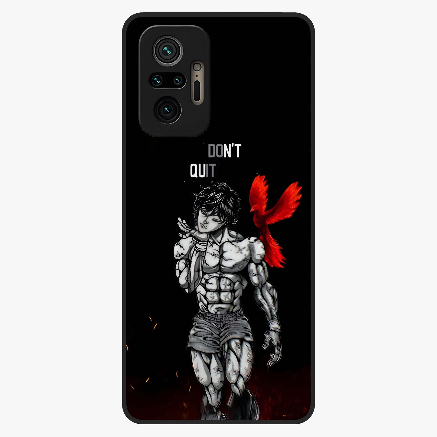 Rise Beyond Limits Glass Case showing flat back view with motivational typography artwork and glossy glass finish.