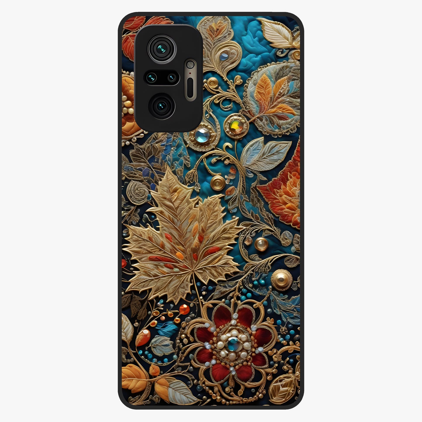 Royal Jewel Garden Glass Case showing flat back view with decorative floral garden artwork and glossy glass finish.