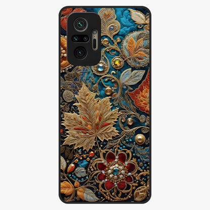 Royal Jewel Garden Glass Case showing flat back view with decorative floral garden artwork and glossy glass finish.