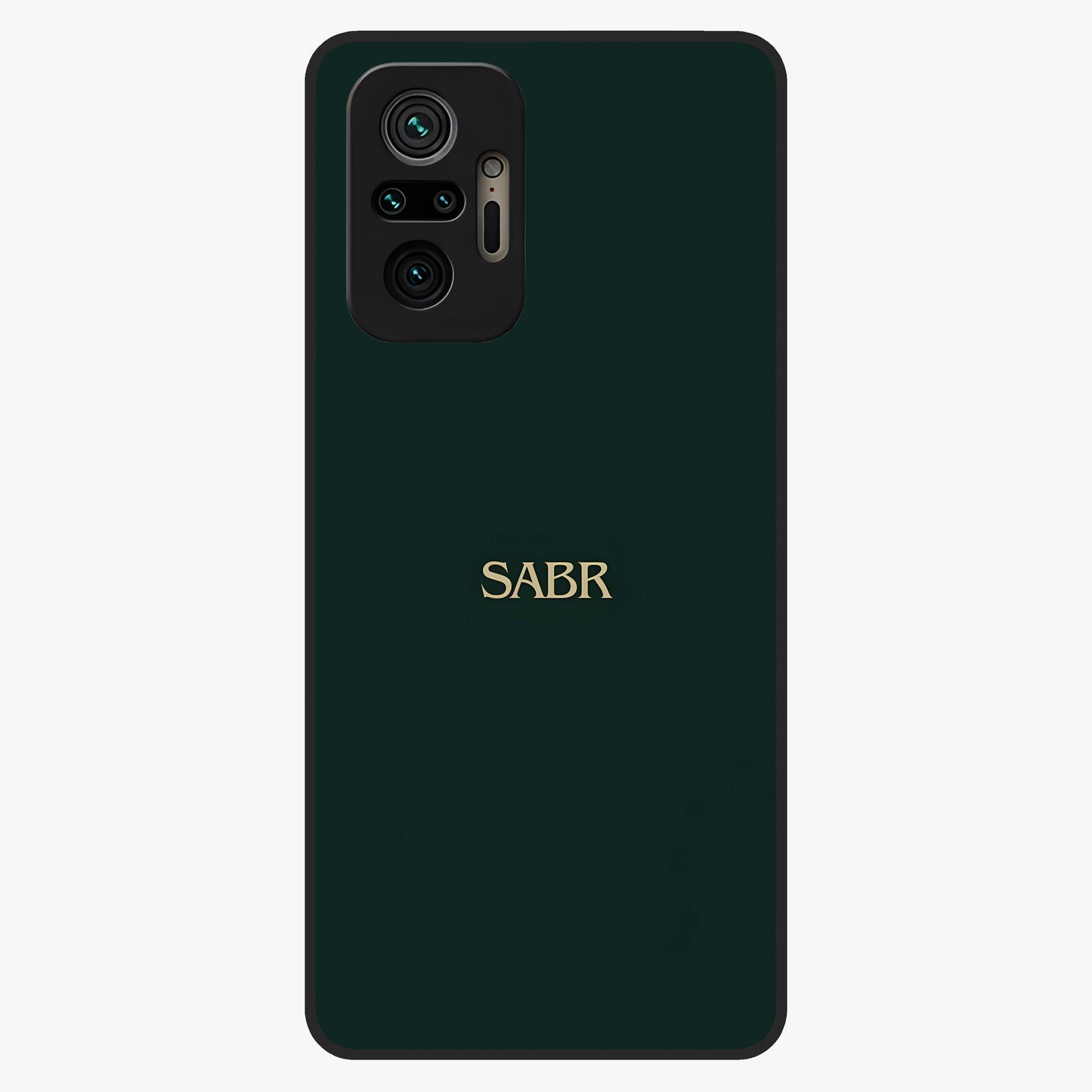 Sabr Minimal Patience Glass Case showing flat back view with minimalist typography artwork and glossy glass finish.