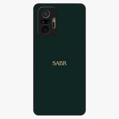 Sabr Minimal Patience Glass Case showing flat back view with minimalist typography artwork and glossy glass finish.
