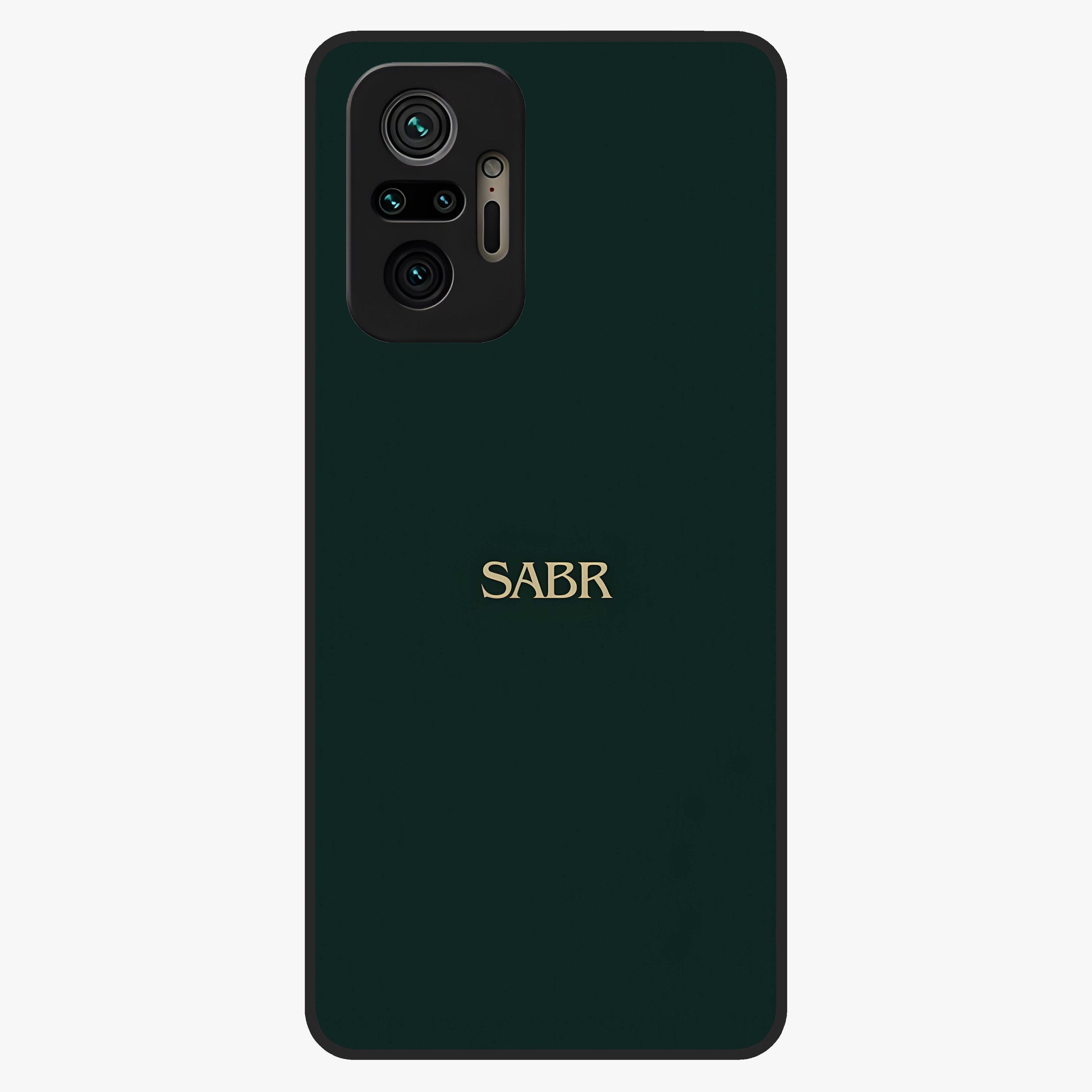 Sabr Minimal Patience Glass Case showing flat back view with minimalist typography artwork and glossy glass finish.