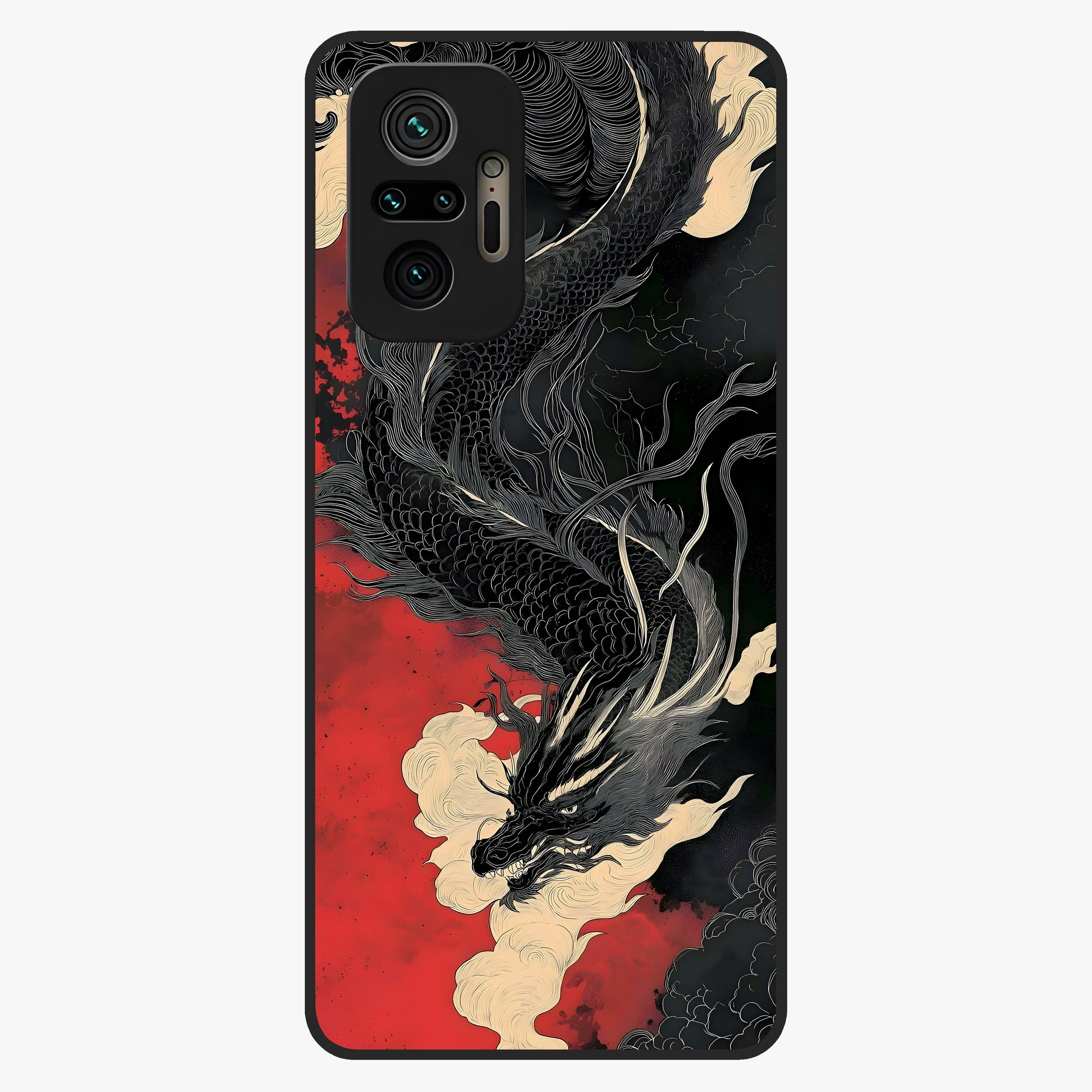 Shadow Dragon Fury Glass Case showing flat back view with fierce dragon artwork and glossy glass finish.