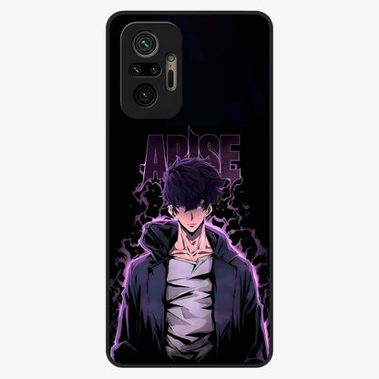 Shadow Monarch Awakening Glass Case showing flat back view with powerful dark monarch themed artwork and glossy glass finish.