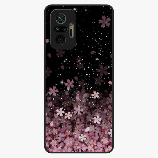 Small Starry Flowers Glass Case showing flat back view with delicate starry floral artwork and glossy glass finish.