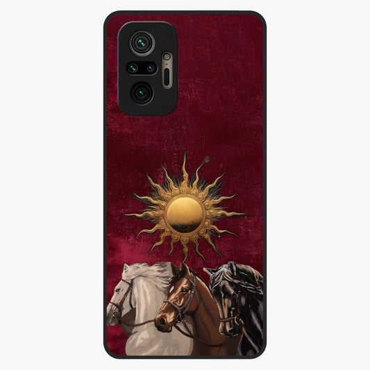 Solar Riders Glass Case showing flat back view with dynamic rider themed artwork and glossy glass finish.
