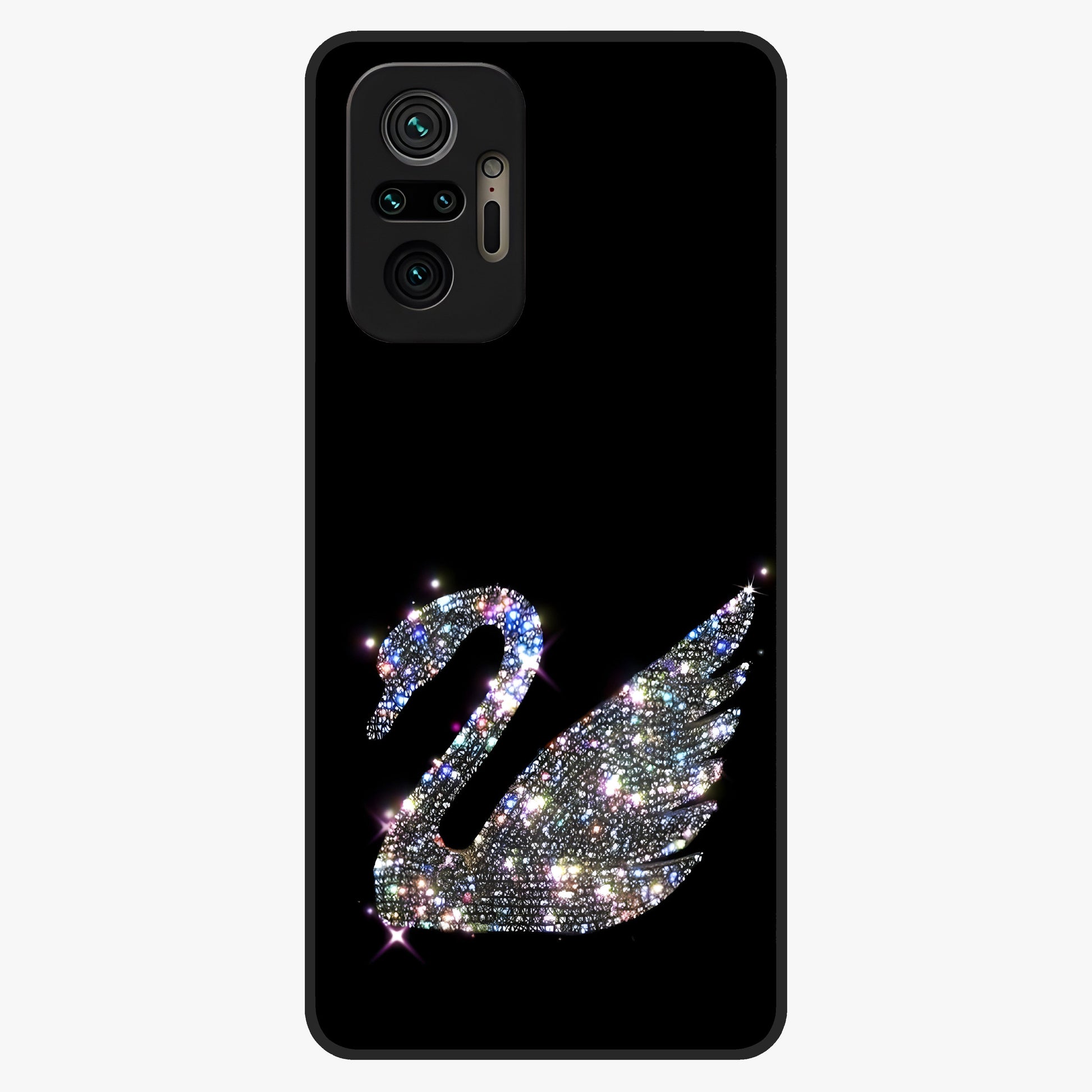 Starlit Swan Grace Glass Case showing flat back view with graceful swan artwork under starry sky and glossy glass finish.