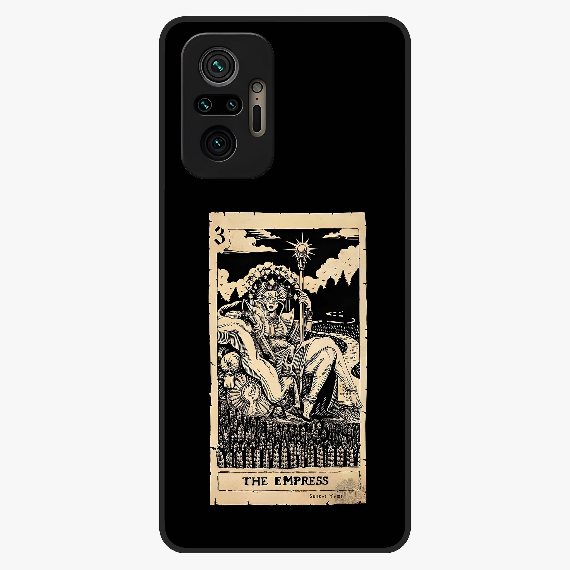 The Empress Glass Case showing flat back view with regal feminine artwork and glossy glass finish.