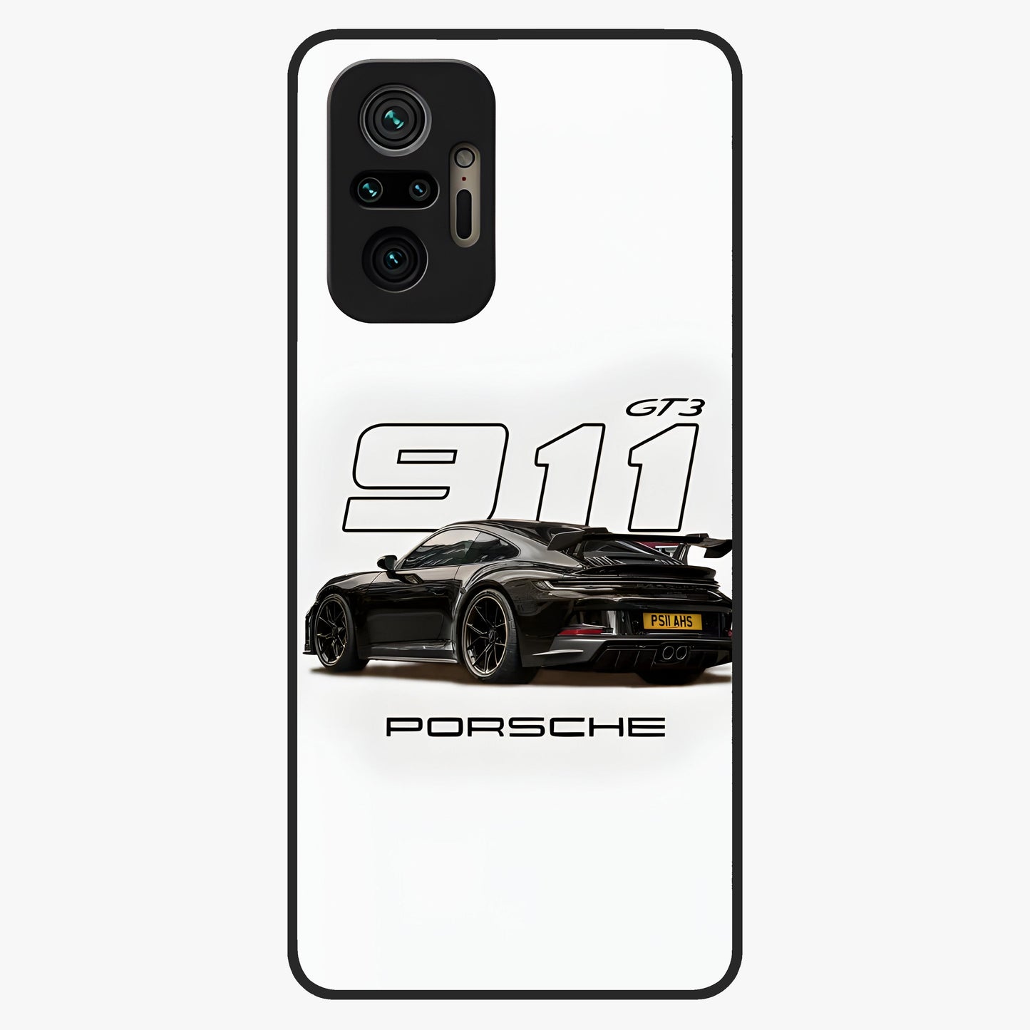 Turbo Legacy Icon Glass Case showing flat back view with iconic sports car inspired artwork and glossy glass finish.