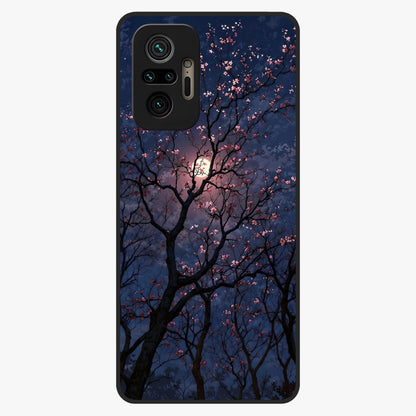 Twilight Sakura Serenade Glass Case showing flat back view with cherry blossom artwork at twilight and glossy glass finish.