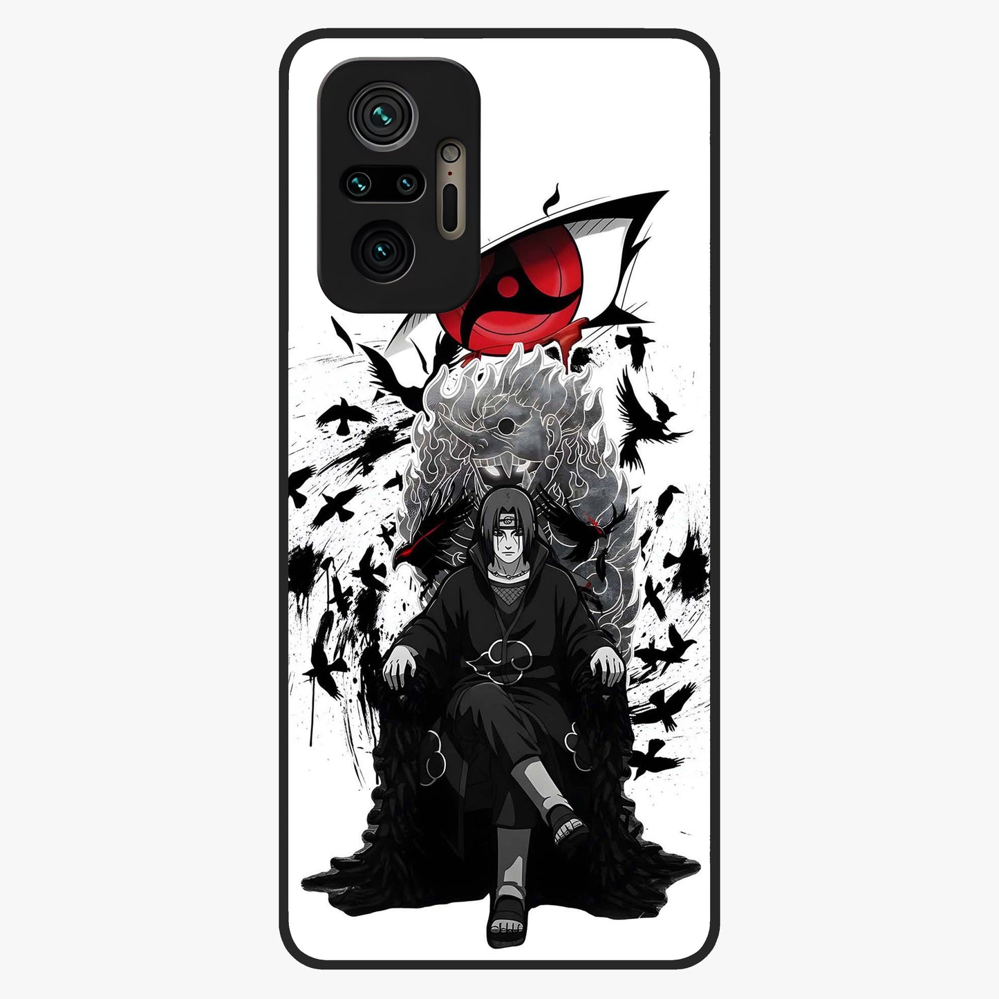 Uchiha Shadow Throne Glass Case showing flat back view with cosmic underwater themed artwork and glossy glass finish.