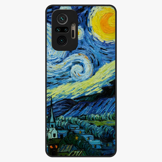 Van Gogh Art Glass Case showing flat back view with classic painterly artwork inspired by Van Gogh style and glossy glass finish.