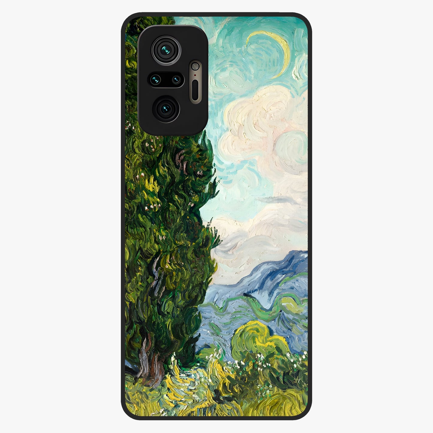 Van Gogh Vintage Art Glass Case showing flat back view with vintage painterly artwork inspired by Van Gogh style and glossy glass finish.