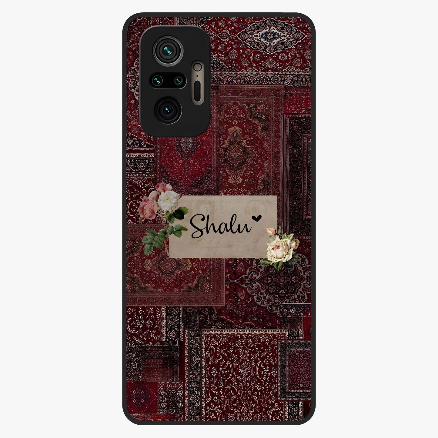 Velvet Wine Pattern Custom Name Glass Case showing flat back view with elegant wine colored pattern artwork and personalized name design.