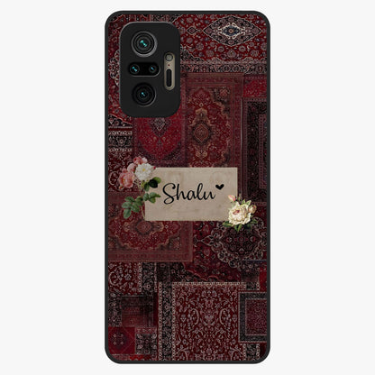 Velvet Wine Pattern Custom Name Glass Case showing flat back view with elegant wine colored pattern artwork and personalized name design.