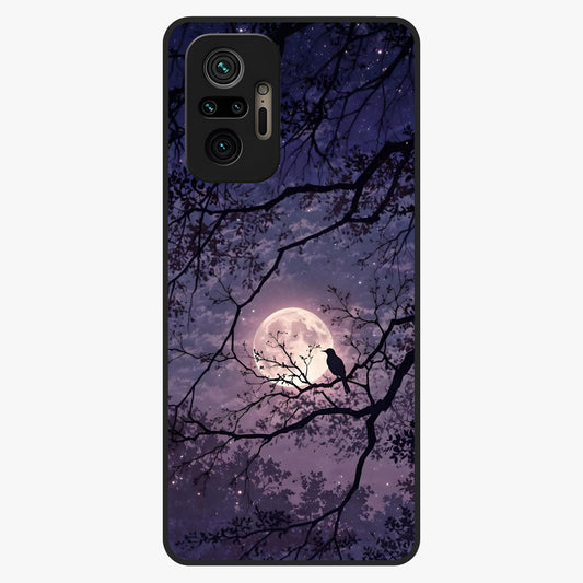 Whispering Moon Silence Glass Case showing flat back view with serene moon themed artwork and glossy glass finish.
