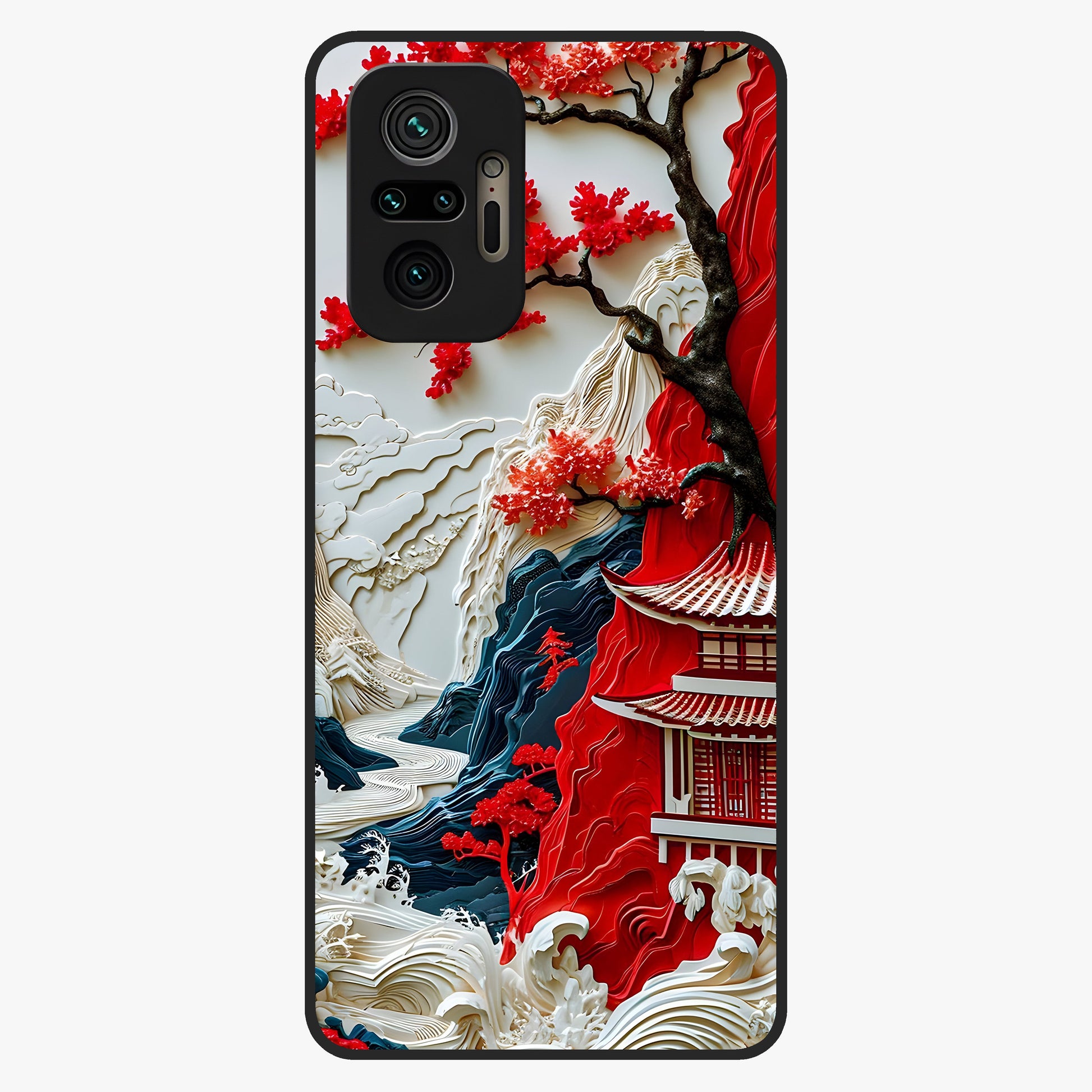 Whispers Of Sakura Waves Glass Case showing flat back view with cherry blossom wave artwork and glossy glass finish.