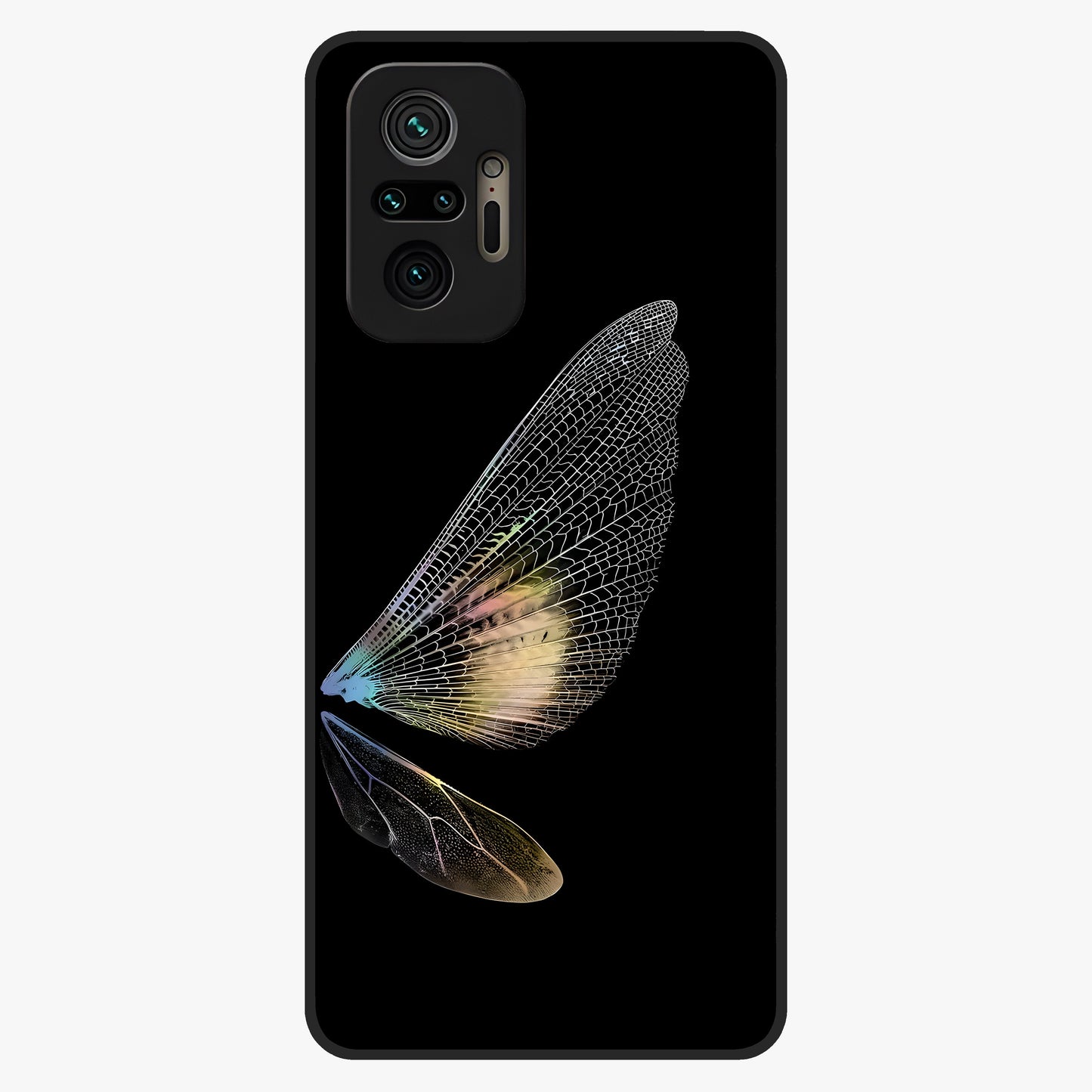 Whispers Of Wings Glass Case showing flat back view with graceful wing inspired artwork and glossy glass finish.