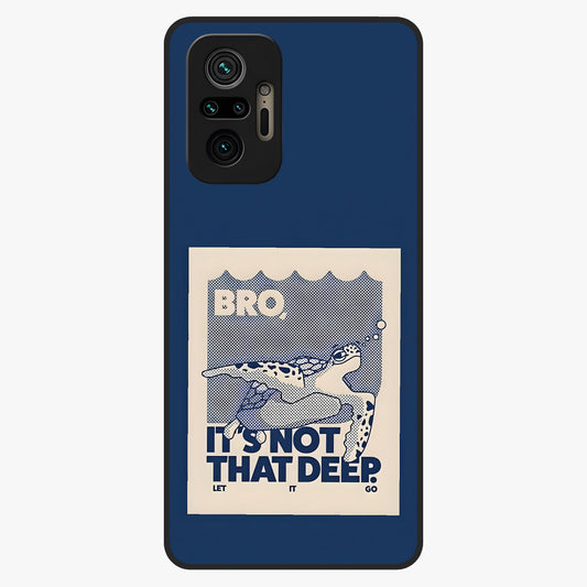 Worry Less Swim Glass Case showing flat back view with playful motivational artwork and glossy glass finish.