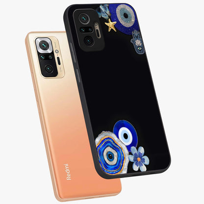 Aesthetic Blue Evil Eye Glass Case displayed in angled mockup highlighting blue evil eye symbol and spiritual aesthetic design.