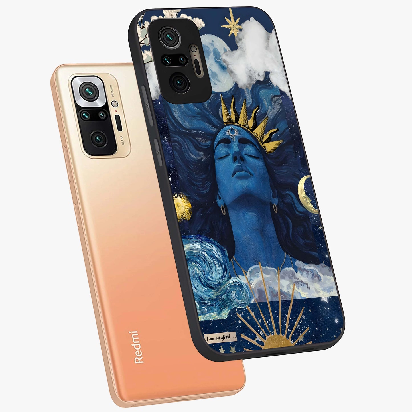 Aesthetic Lord Shiva Glass Case displayed in angled mockup highlighting spiritual Shiva illustration and sacred aesthetic design.