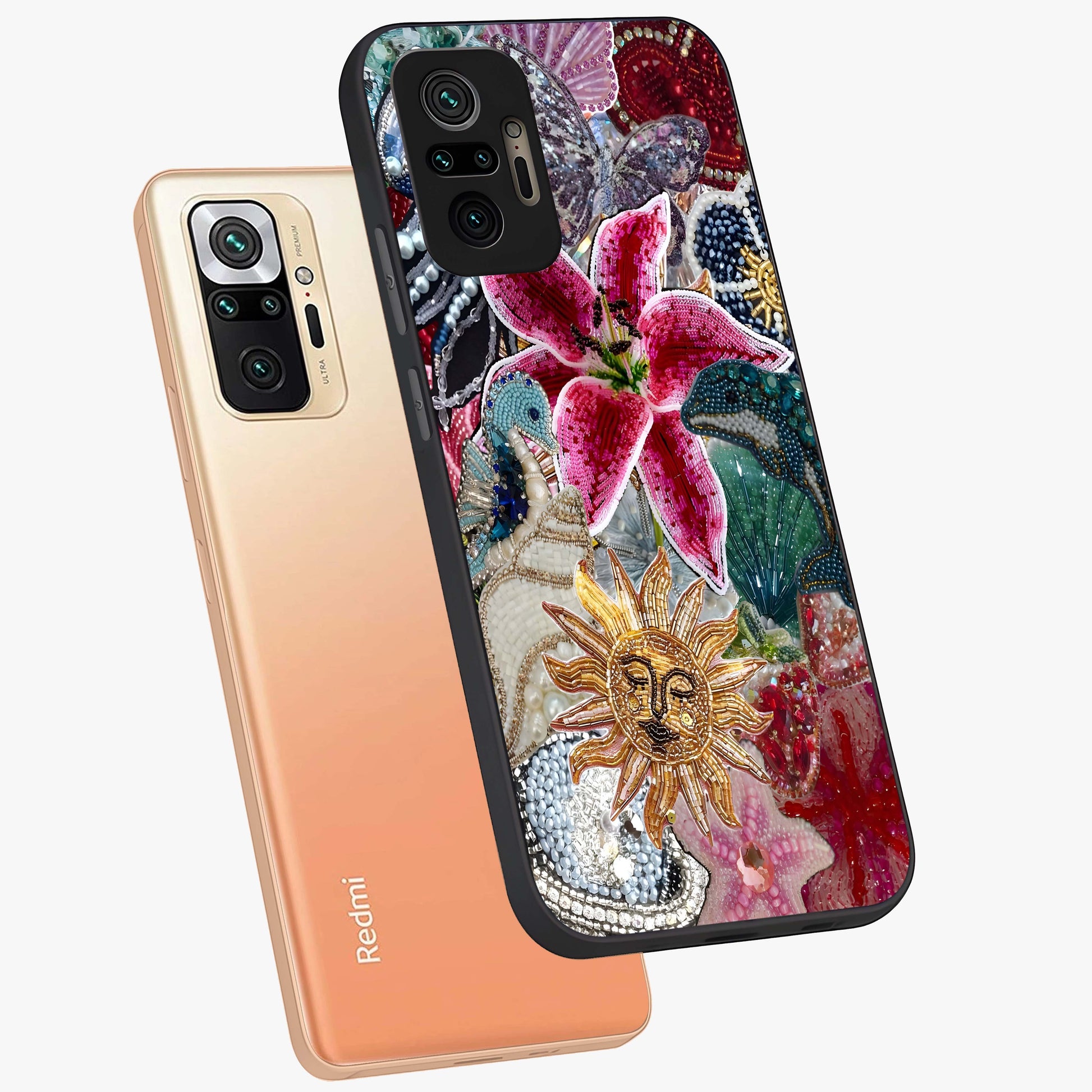 Beaded Garden Fantasy Glass Case displayed in angled mockup highlighting fantasy inspired floral bead pattern.