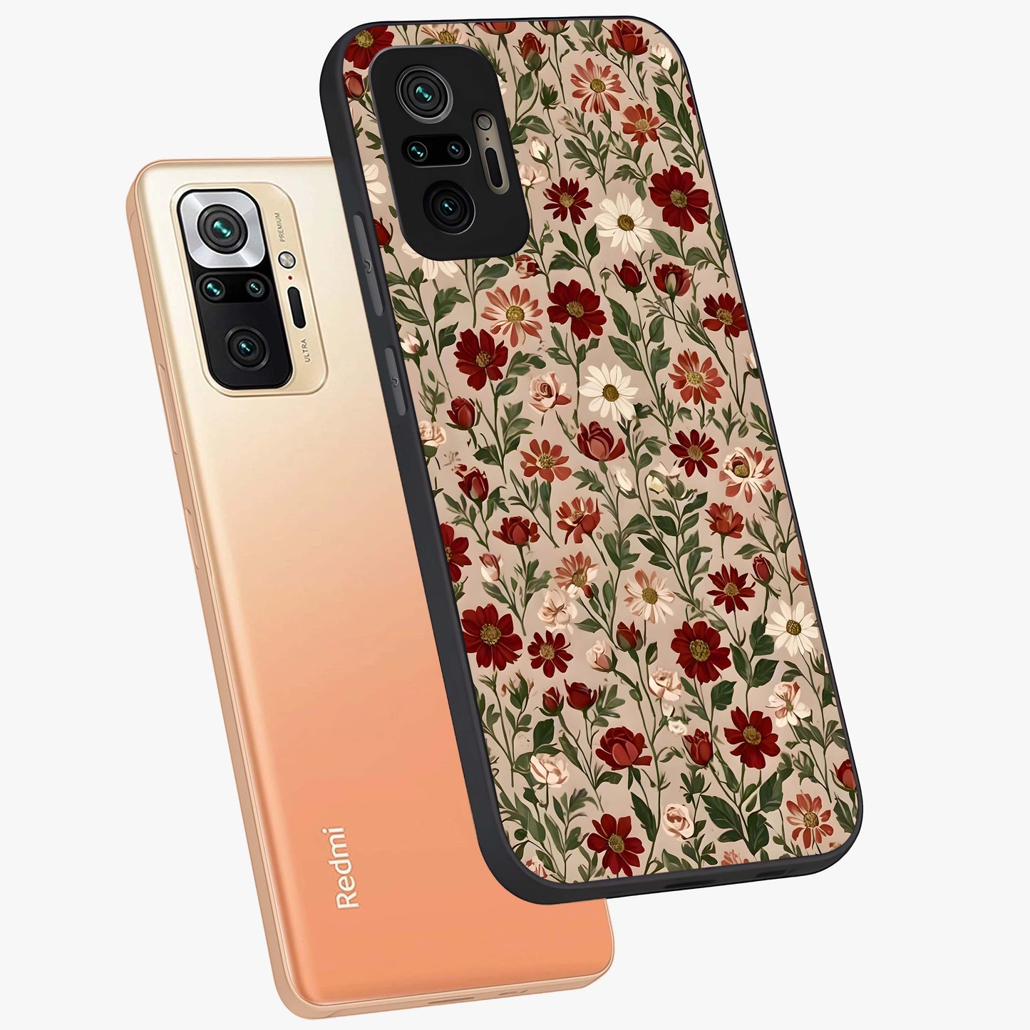 Biege Flower With Leaf Glass Case displayed in angled mockup highlighting minimal floral leaf design and elegant aesthetic.
