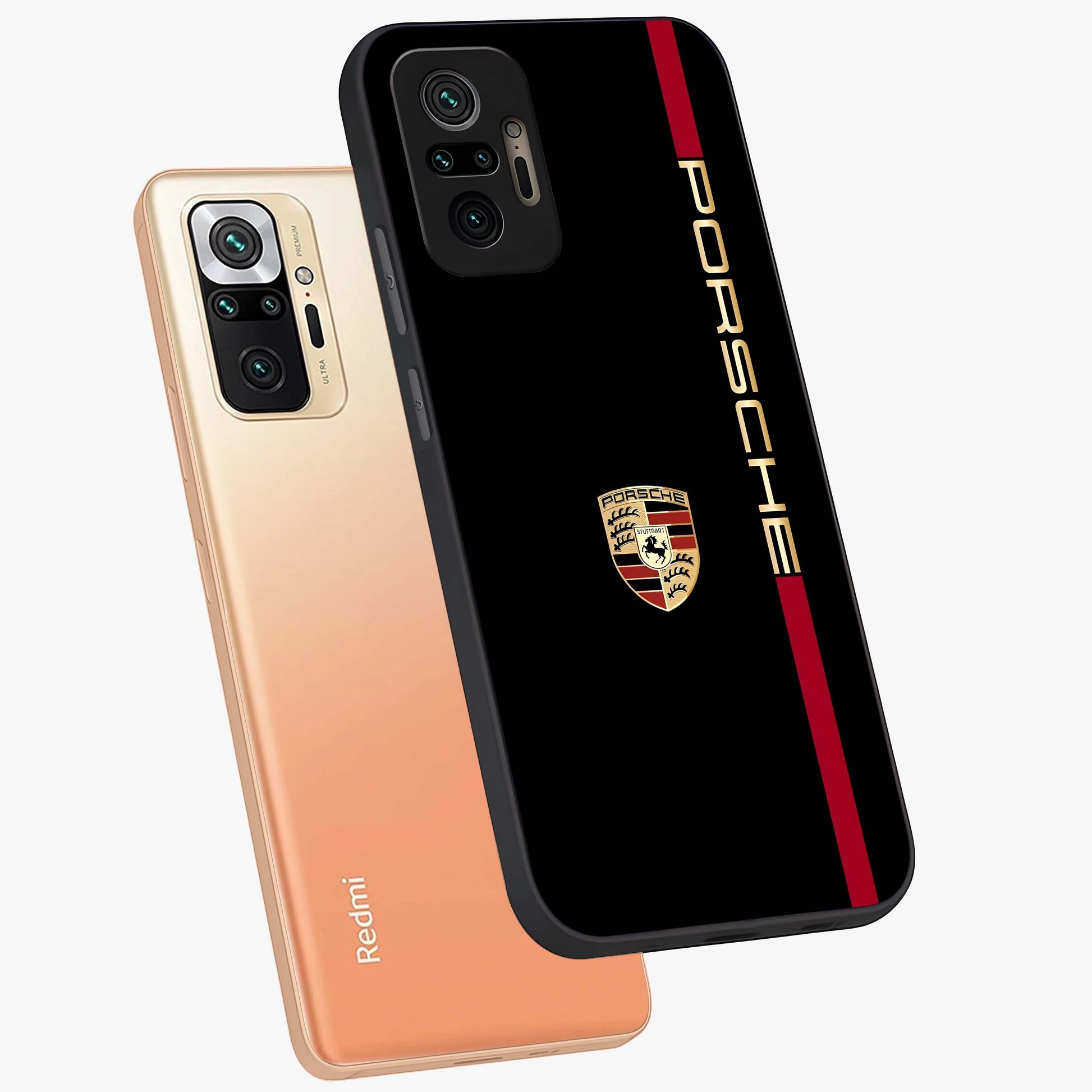 Black Minimal Porsche Glass Case displayed in angled mockup highlighting modern minimal car illustration and clean aesthetic design.