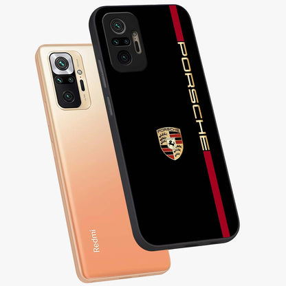 Black Minimal Porsche Glass Case displayed in angled mockup highlighting modern minimal car illustration and clean aesthetic design.