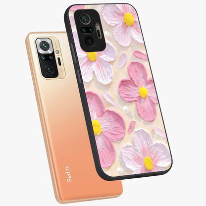 Blush Bloom Texture Glass Case displayed in angled mockup highlighting subtle bloom pattern with aesthetic pastel design.
