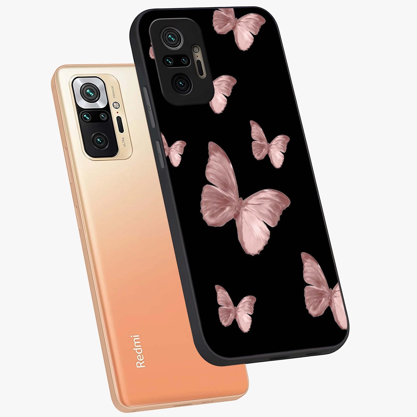 Butterfly Pattern Glass Case displayed in angled mockup highlighting delicate butterfly design and aesthetic pattern style.