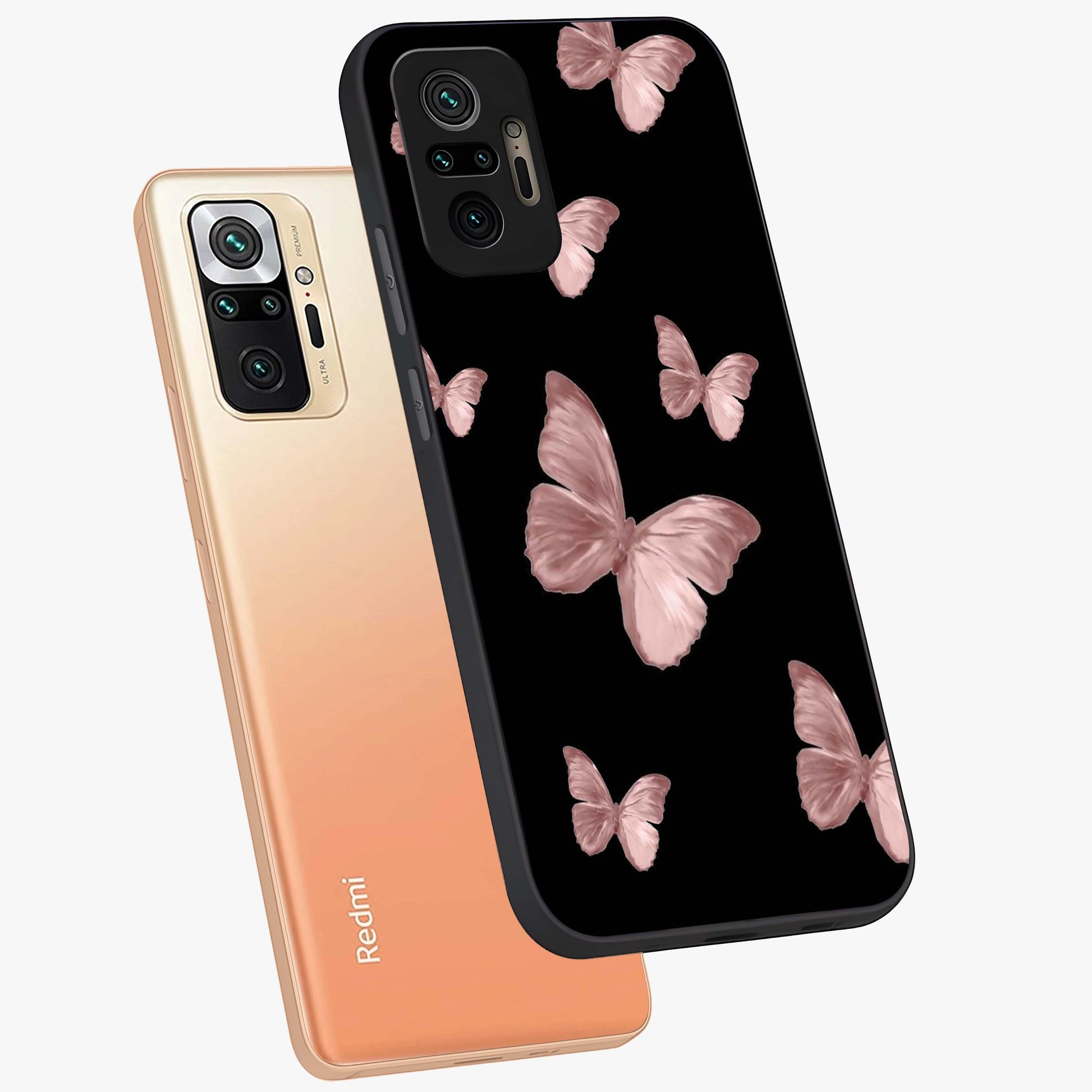 Butterfly Pattern Glass Case displayed in angled mockup highlighting delicate butterfly design and aesthetic pattern style.