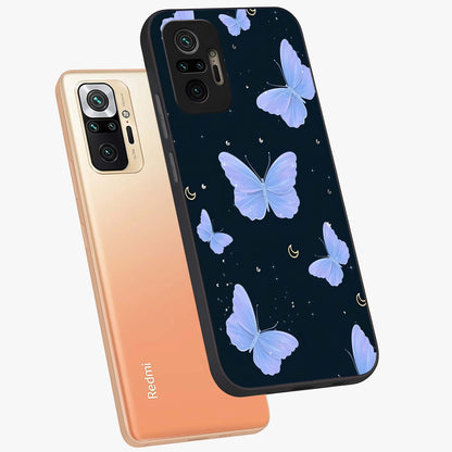 Butterfly With Stars Pattern Glass Case displayed in angled mockup highlighting dreamy butterfly and star design with aesthetic theme.