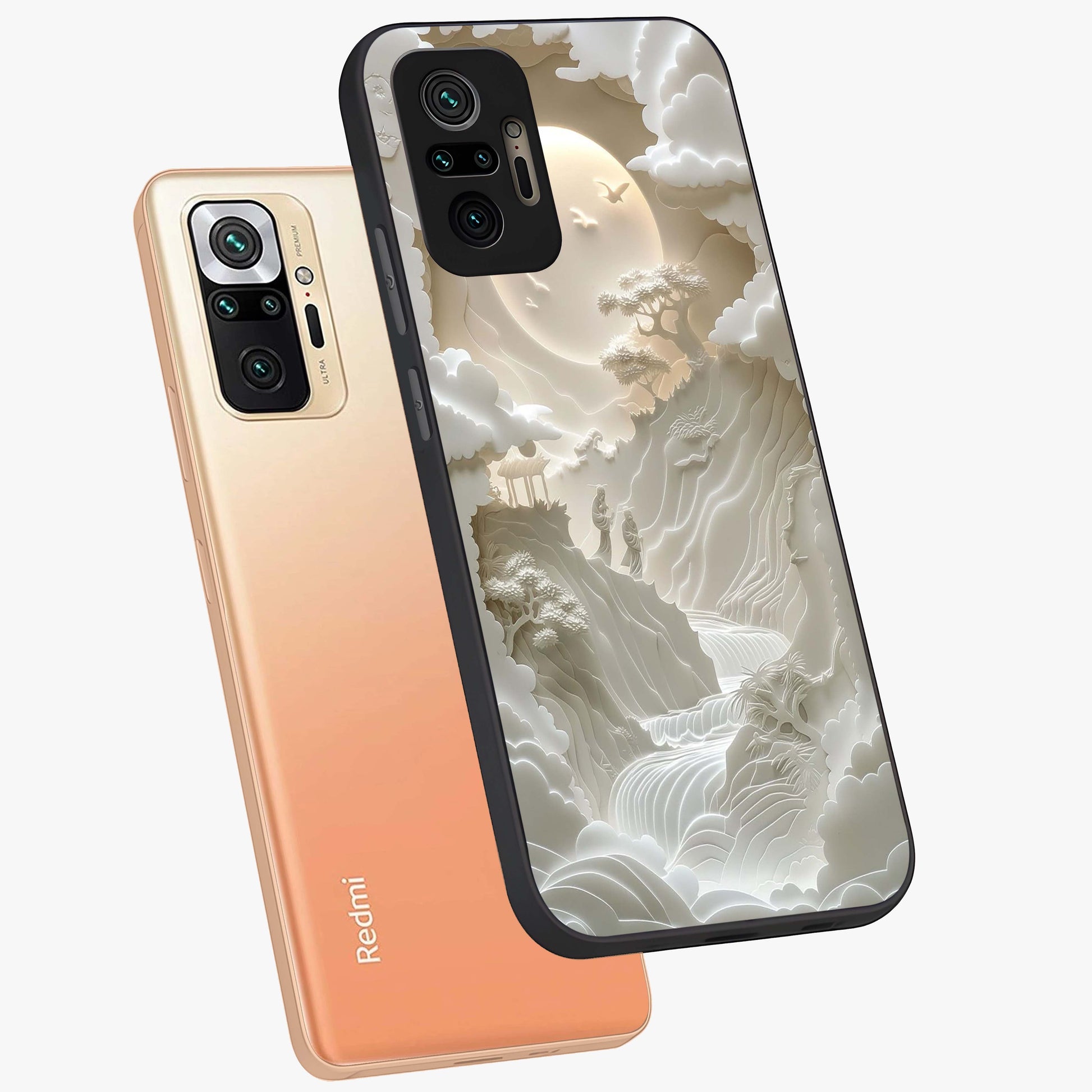 Celestial Origami Glass Case displayed in angled mockup highlighting geometric origami design with cosmic aesthetic theme.