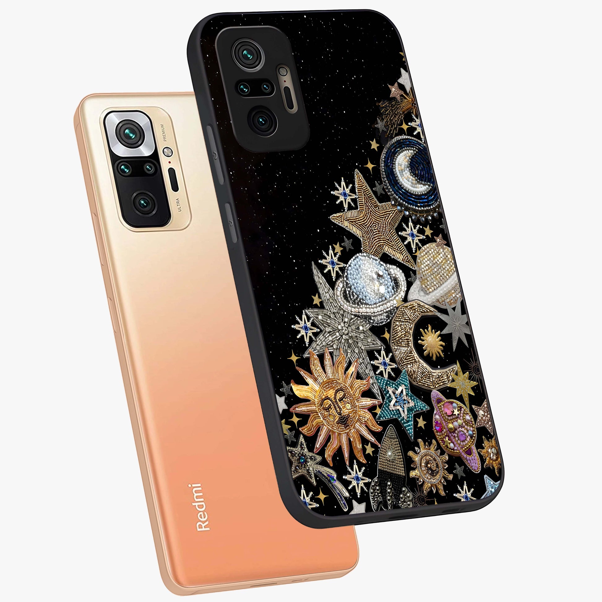 Cosmic Sparkle Dreams Glass Case displayed in angled mockup highlighting dreamy star sparkle design with celestial aesthetic.
