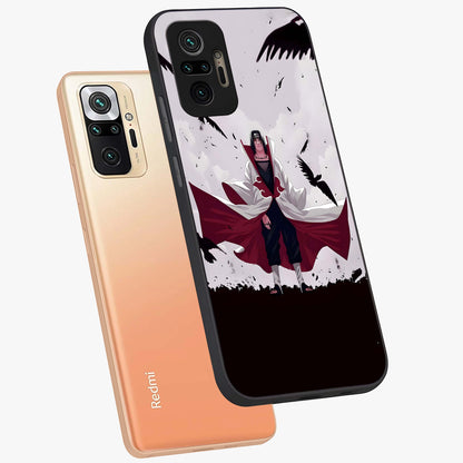 Crimson Crow Ascension Glass Case displayed in angled mockup highlighting powerful crow illustration with dark crimson aesthetic.
