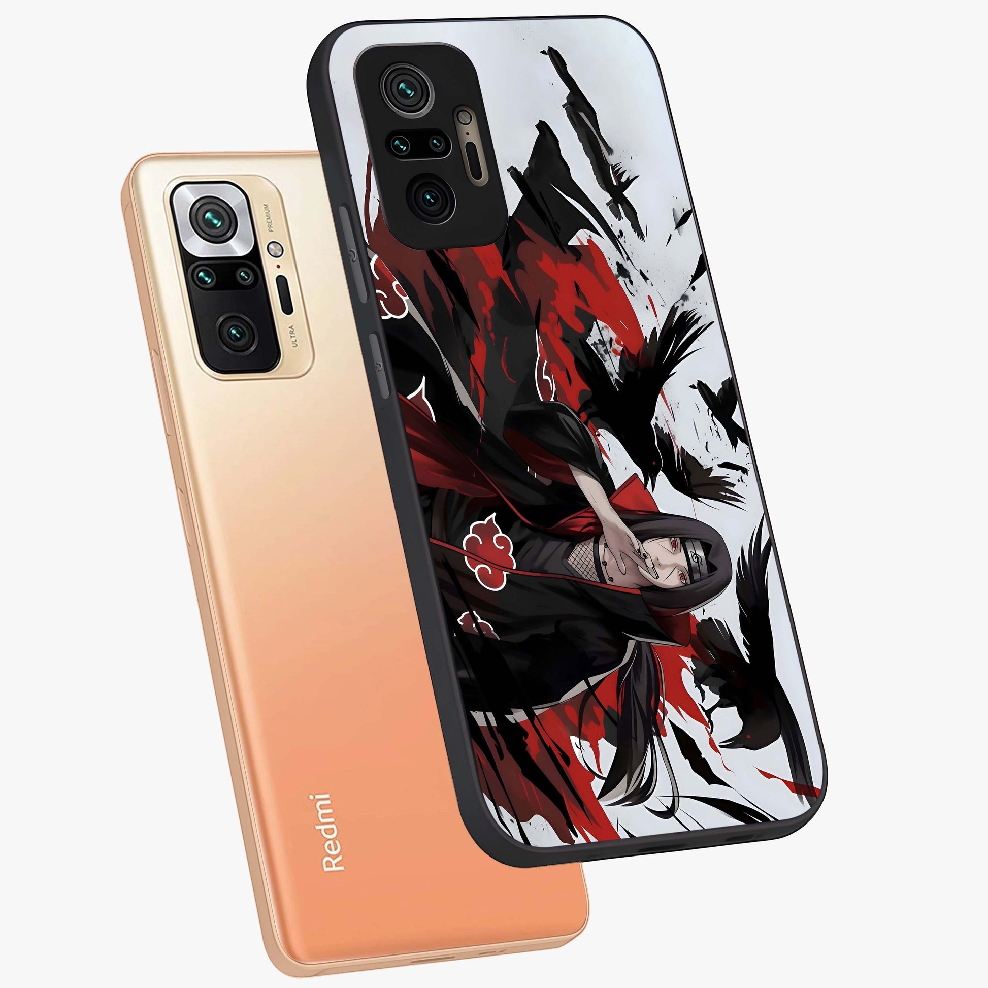 Crimson Crow Illusion Glass Case displayed in angled mockup highlighting mysterious crow graphic with dark aesthetic style.