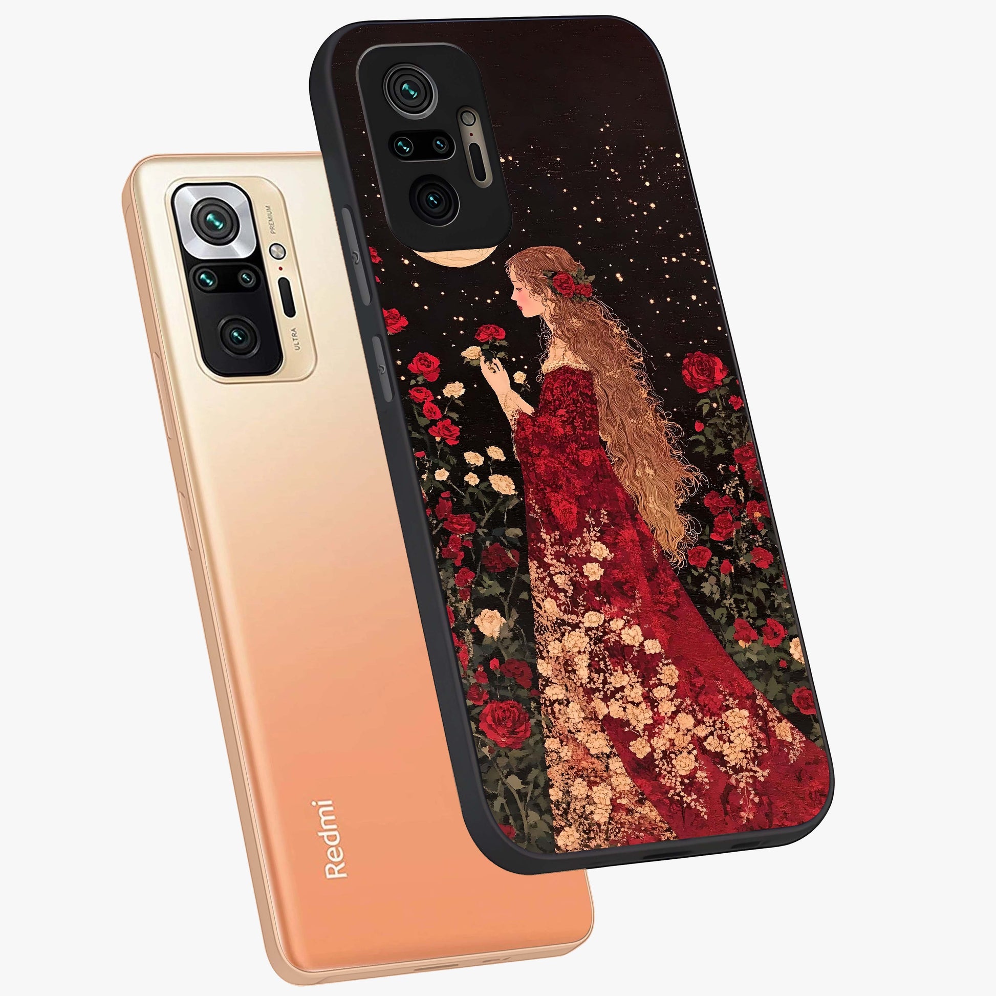 Crimson Dreams Glass Case displayed in angled mockup highlighting soft crimson aesthetic design with artistic theme.