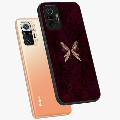 Crimson Fade Butterfly Glass Case displayed in angled mockup highlighting elegant butterfly design with crimson gradient aesthetic.