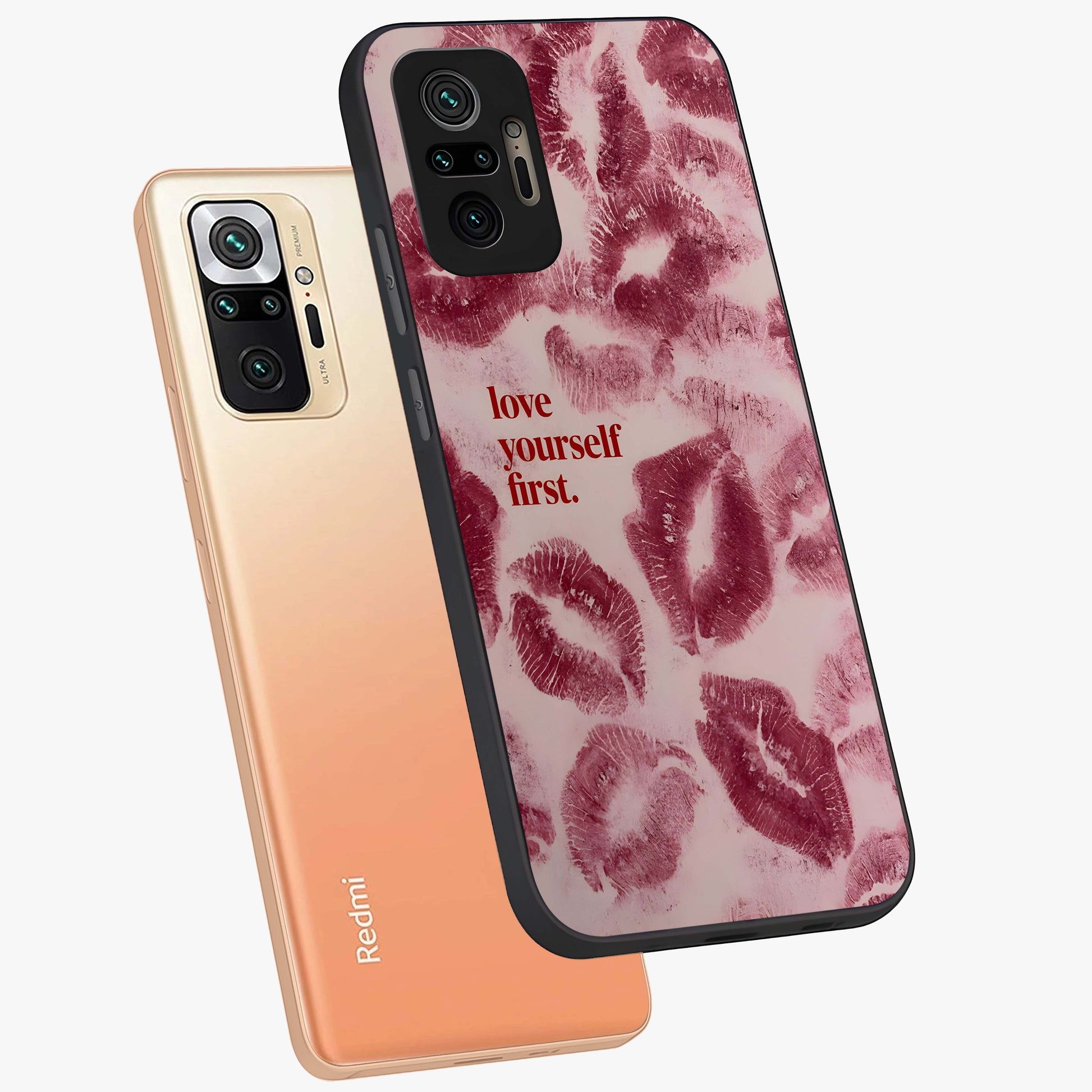 Crimson Kiss Love Glass Case displayed in angled mockup highlighting bold love inspired design with modern aesthetic style.