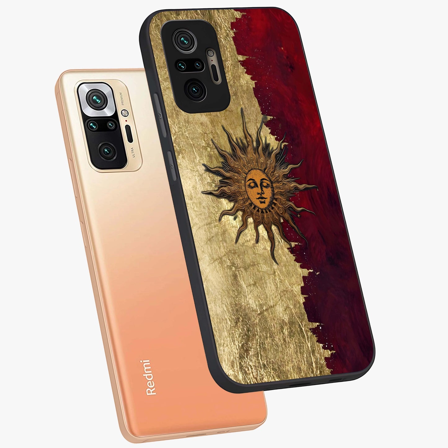 Crimson Sun Majesty Glass Case displayed in angled mockup highlighting majestic crimson sun design with bold aesthetic style.