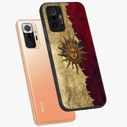 Crimson Sun Majesty Glass Case displayed in angled mockup highlighting majestic crimson sun design with bold aesthetic style.