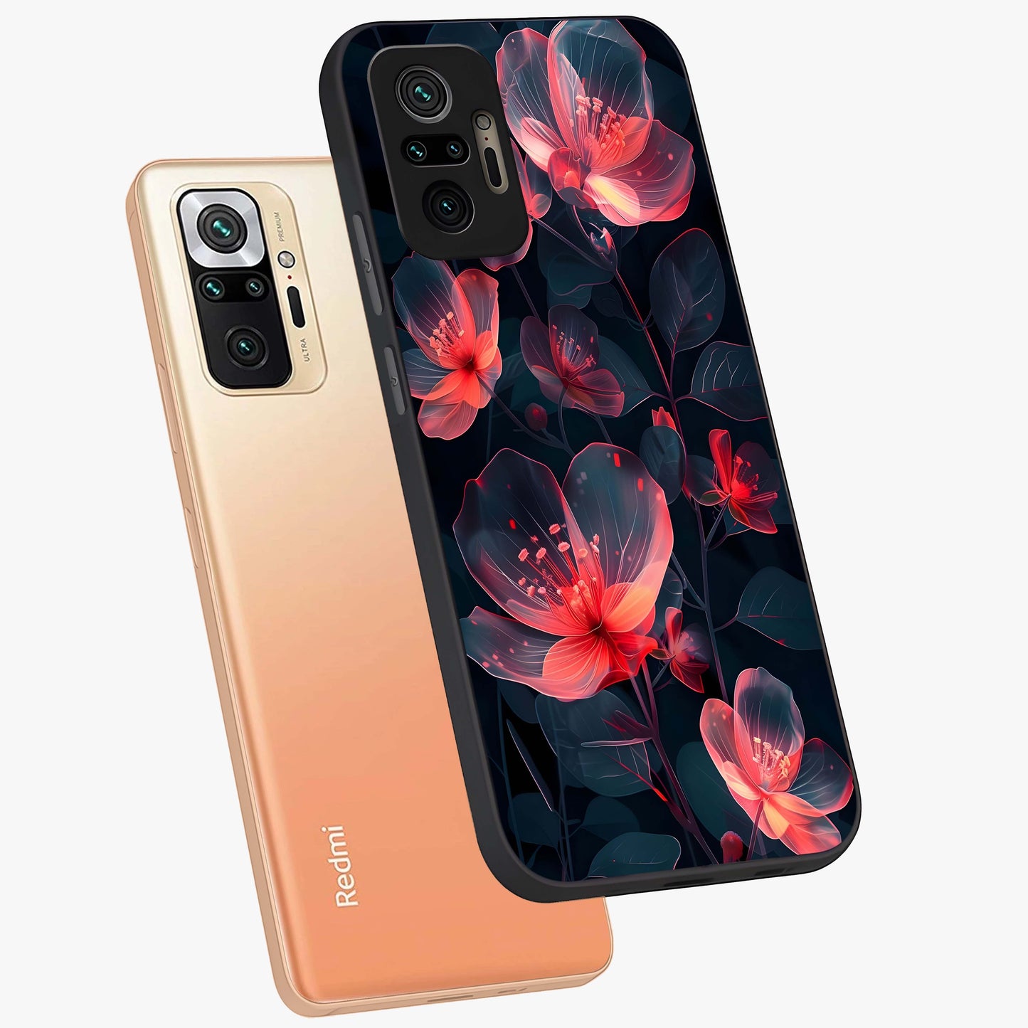 Dark Shade of Flower Glass Case displayed in angled mockup highlighting moody floral illustration with aesthetic dark tones.