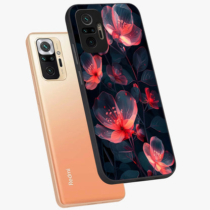 Dark Shade of Flower Glass Case displayed in angled mockup highlighting moody floral illustration with aesthetic dark tones.