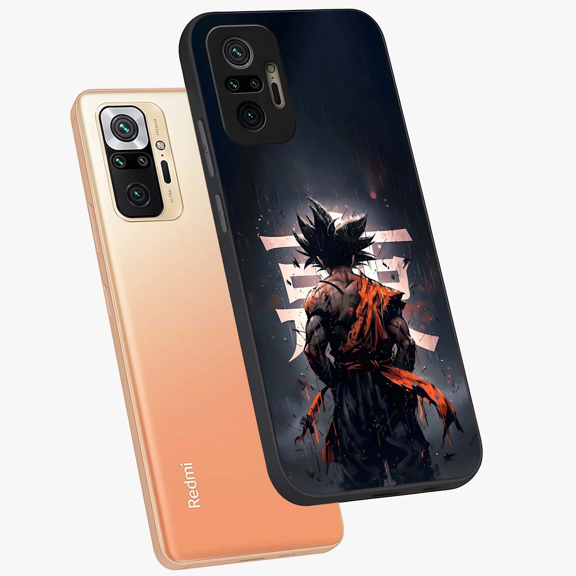 Dark Warrior In Rain Glass Case displayed in angled mockup highlighting dramatic warrior illustration with dark rain aesthetic.