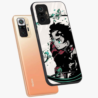 Demon Slayer Glass Case displayed in angled mockup highlighting dramatic anime character design with action aesthetic.