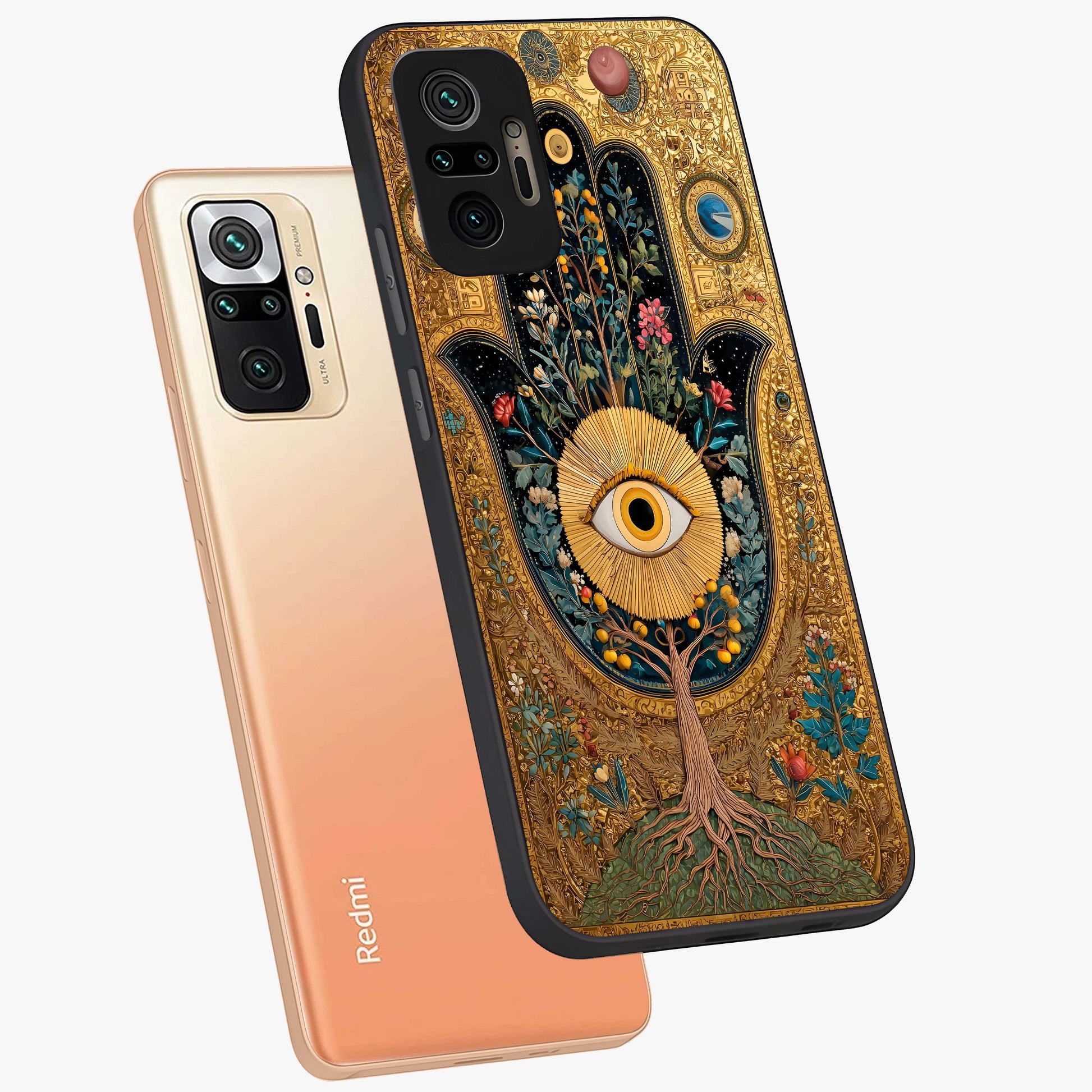 Ethereal Evil Eye Glass Case displayed in angled mockup highlighting protective evil eye symbol with spiritual aesthetic design.